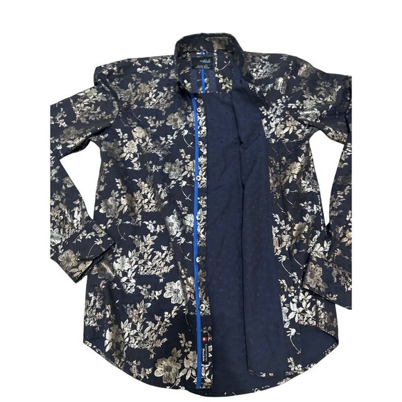 Eight X Jacquard Gold Floral Foil Button Down Shirt, Size Small - Picture 9 of 11